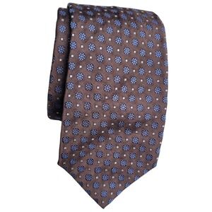 Massimo Bizzocchi Luxury Silk Tie Brown Blue Geometric Medallion Handmade Italy